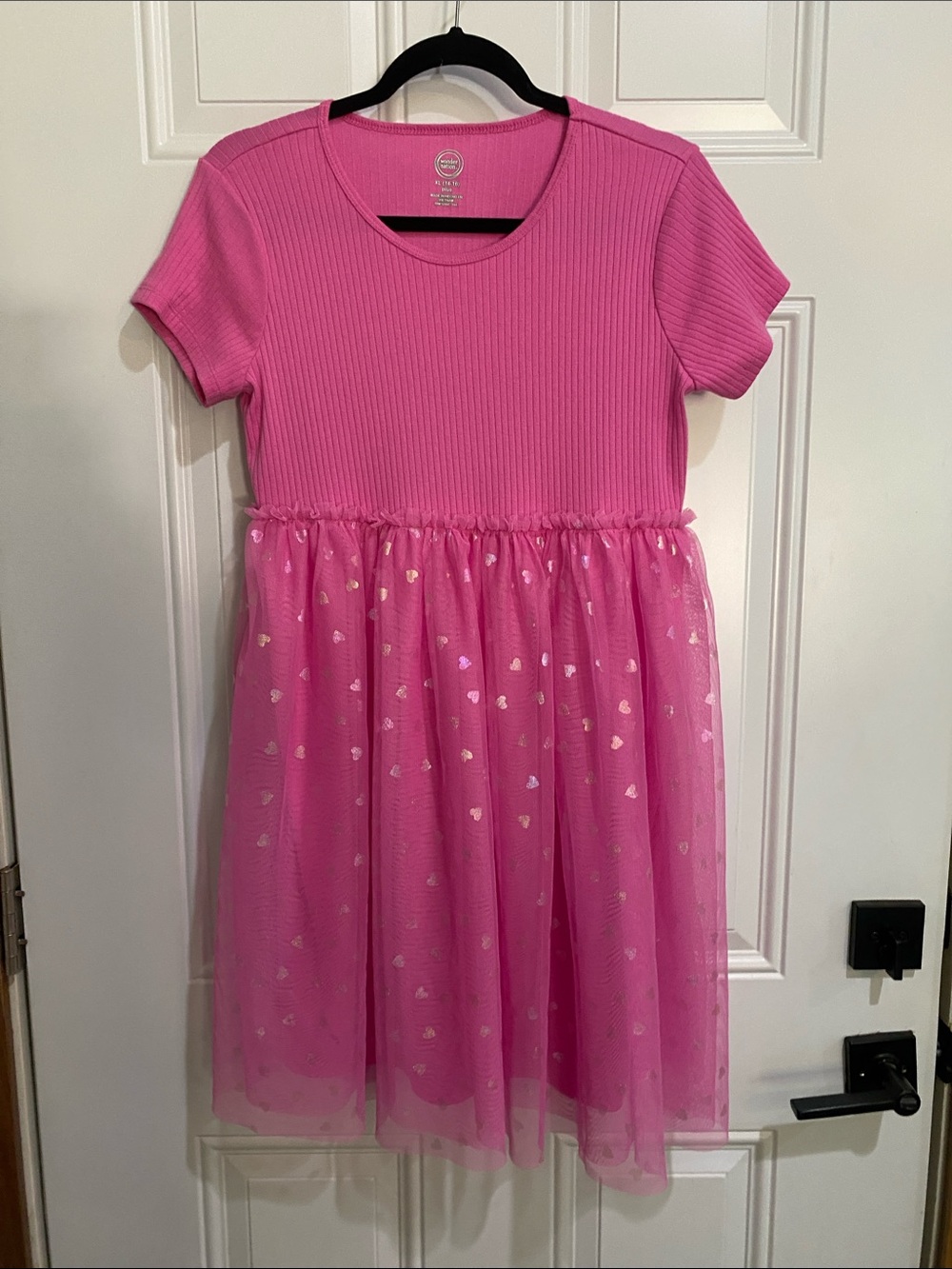 Girls' Heart-Print Pink Tulle Dress